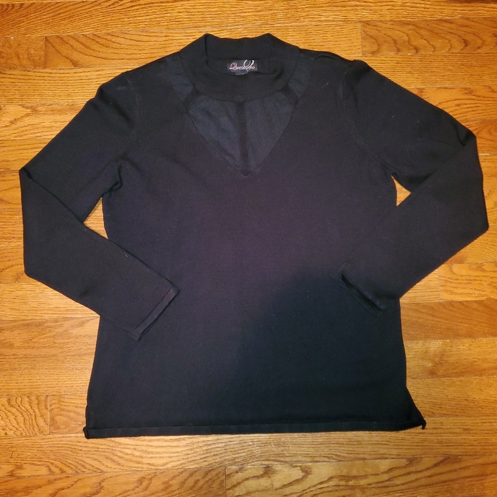 Black sweater with mesh neckline